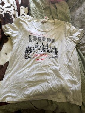 Burberry White Tee with Black Skyline & Red Script